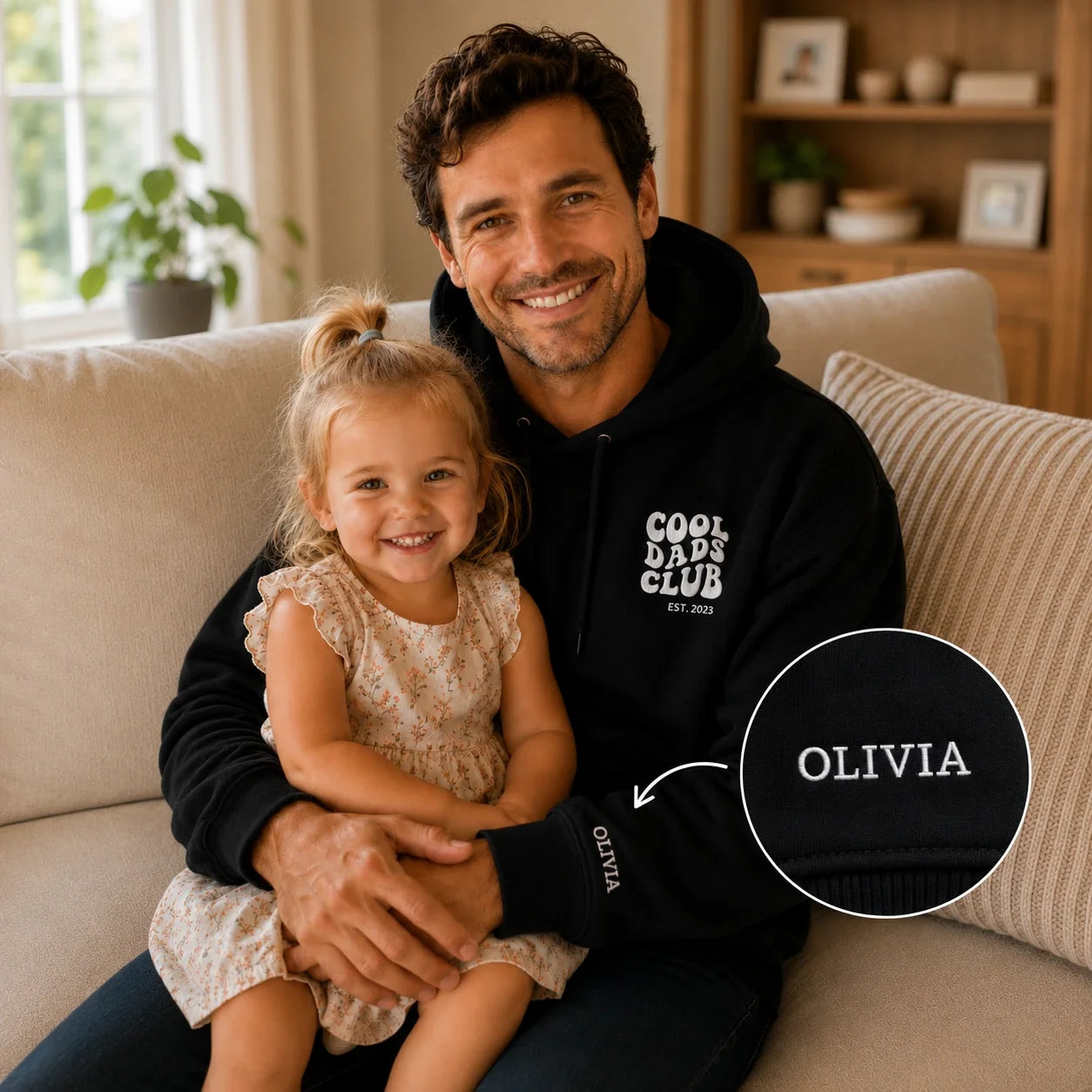 βCool Dads Clubβ - Personalized, embroidered hoodie with children's names and date
