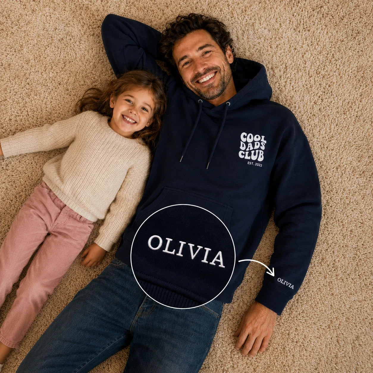 « Cool Dads Club » – Sweat à capuche personnalisé et brodé avec les noms et la date des enfants