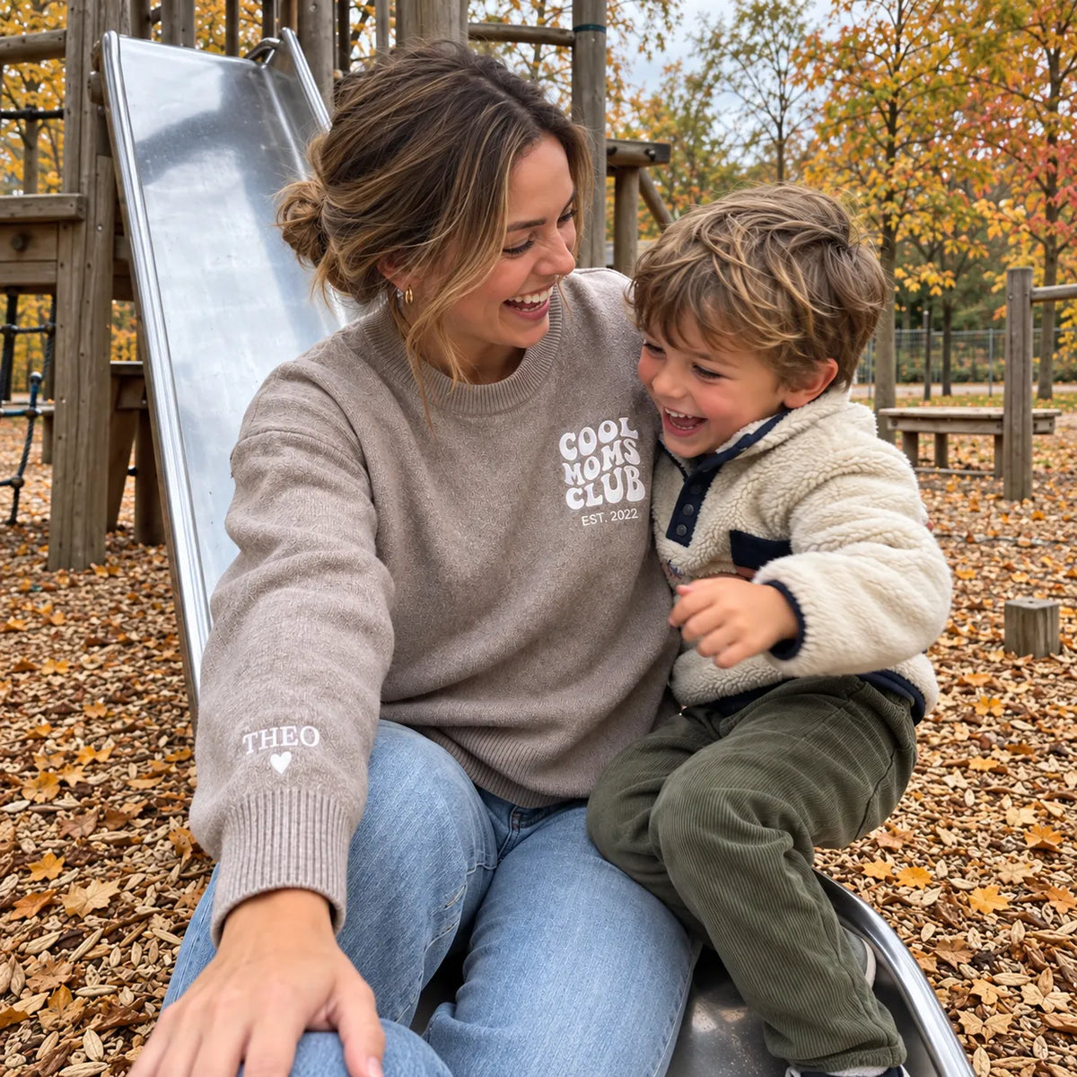 “Cool Moms Club” – Personalized 100% wool knit sweater with children's names and date