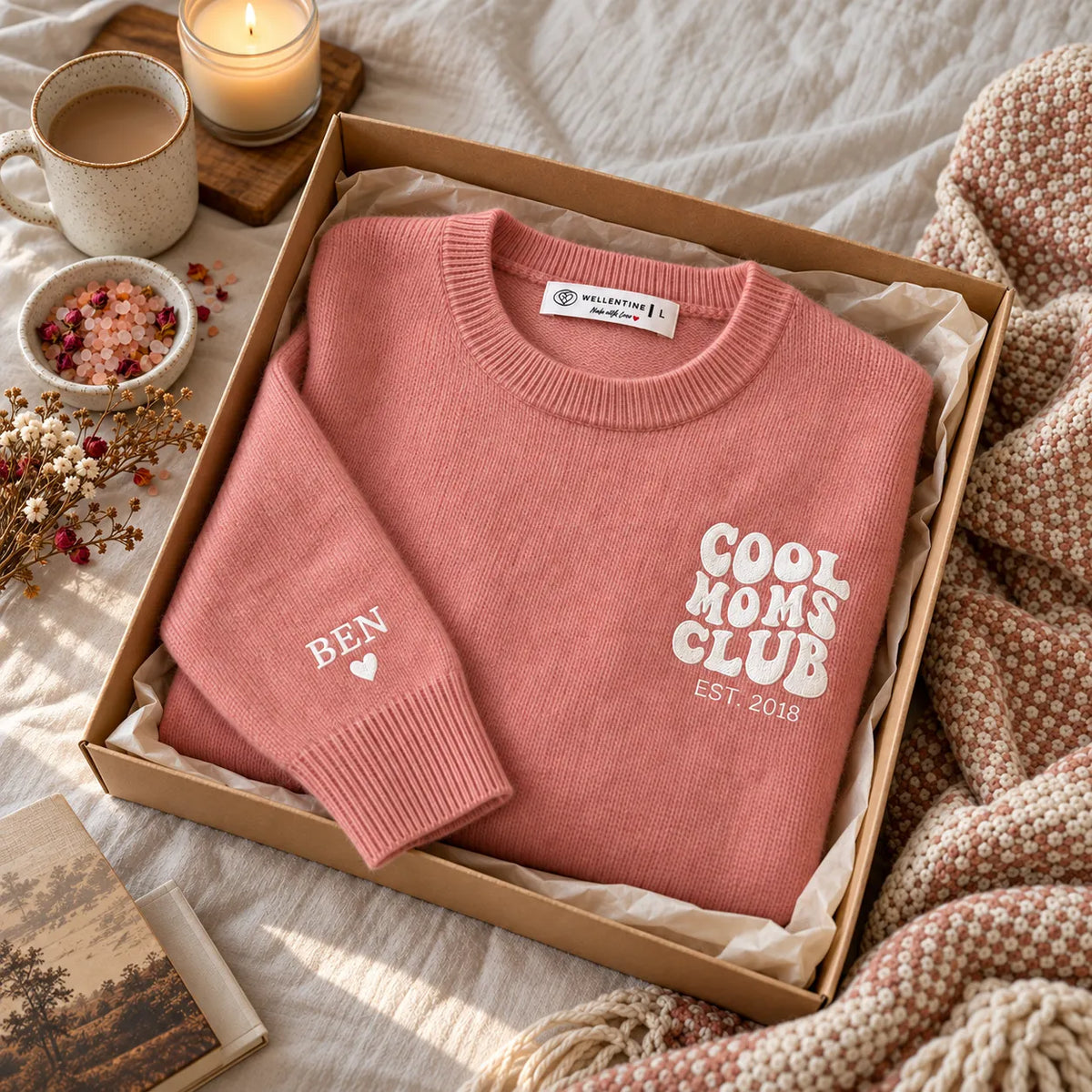 “Cool Moms Club” – Personalized 100% wool knit sweater with children's names and date