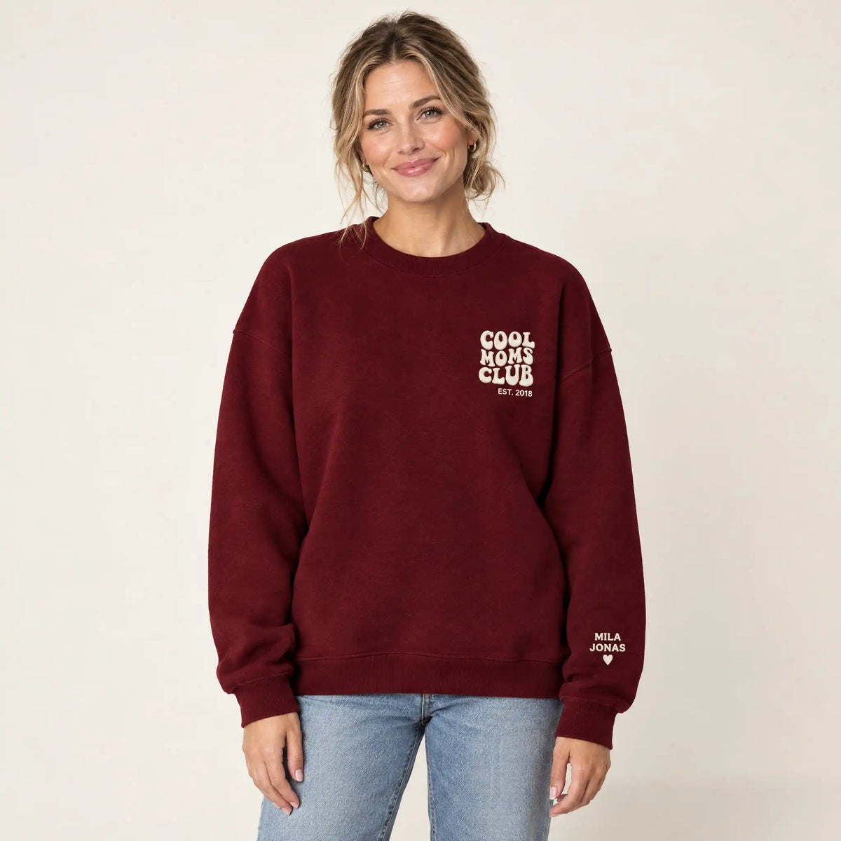 “Cool Moms Club” – Personalized, embroidered sweatshirt with children's names and date
