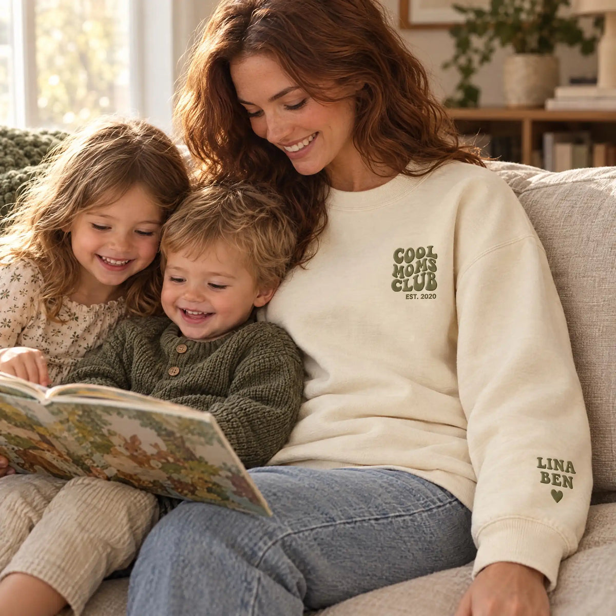 “Cool Moms Club” – Personalized, embroidered sweatshirt with children's names and date