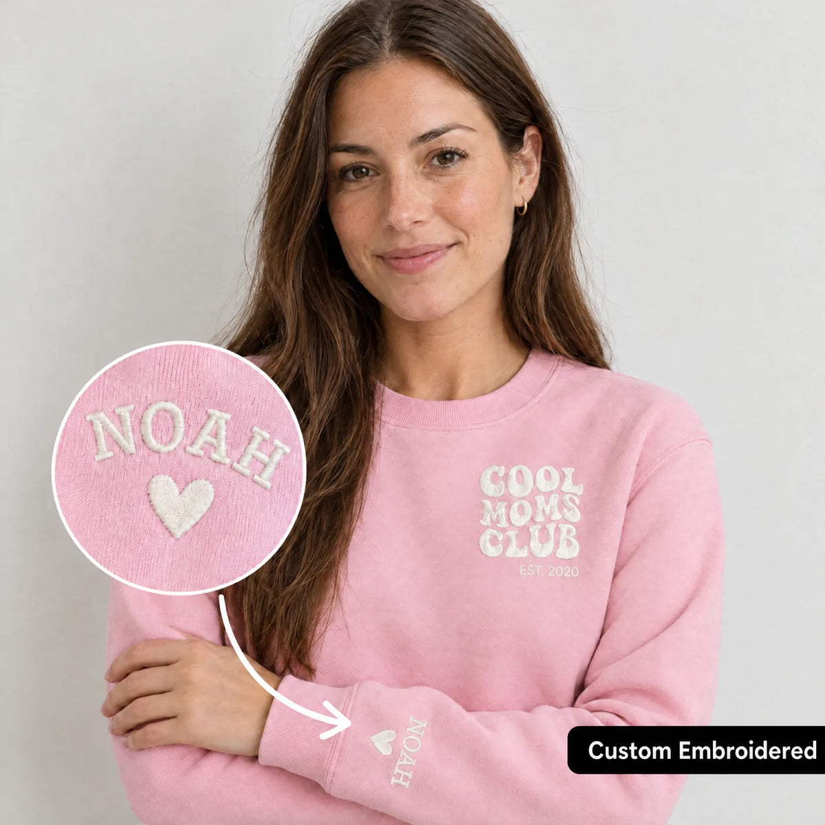 βCool Moms Clubβ β Personalized, embroidered sweatshirt with children's names and date