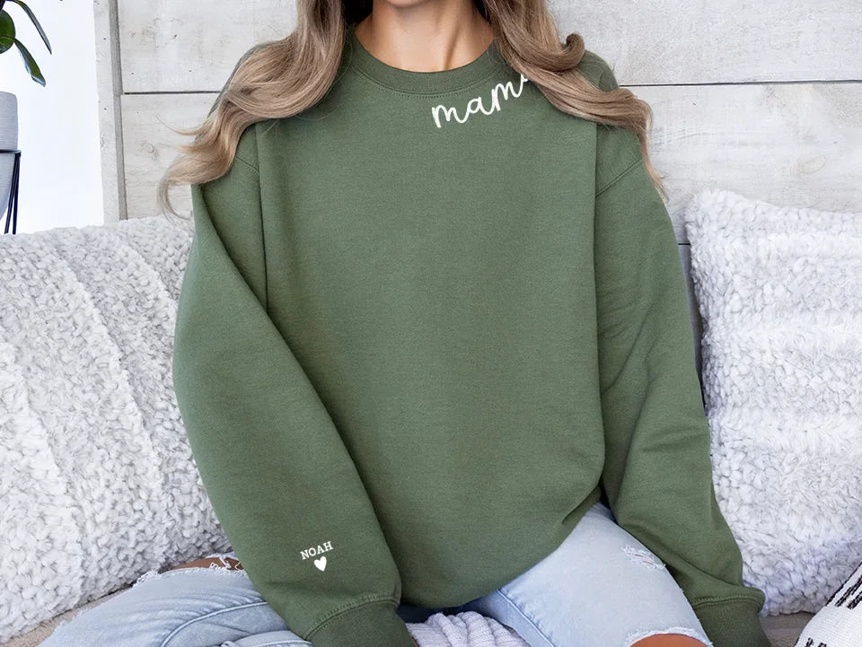 Personalized Mom Sweatshirt with Kids Name - Curved