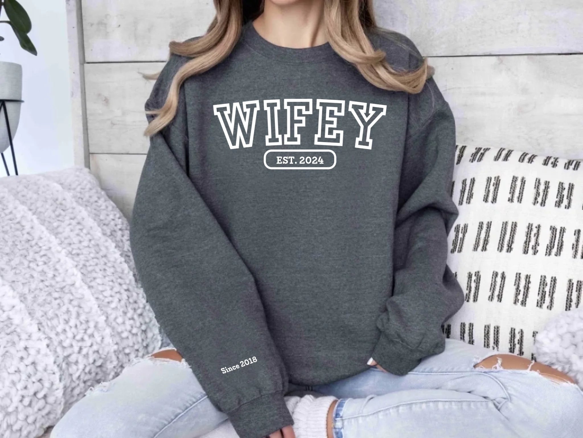 "WIFEY" - Personalized, embroidered sweatshirt with with initials