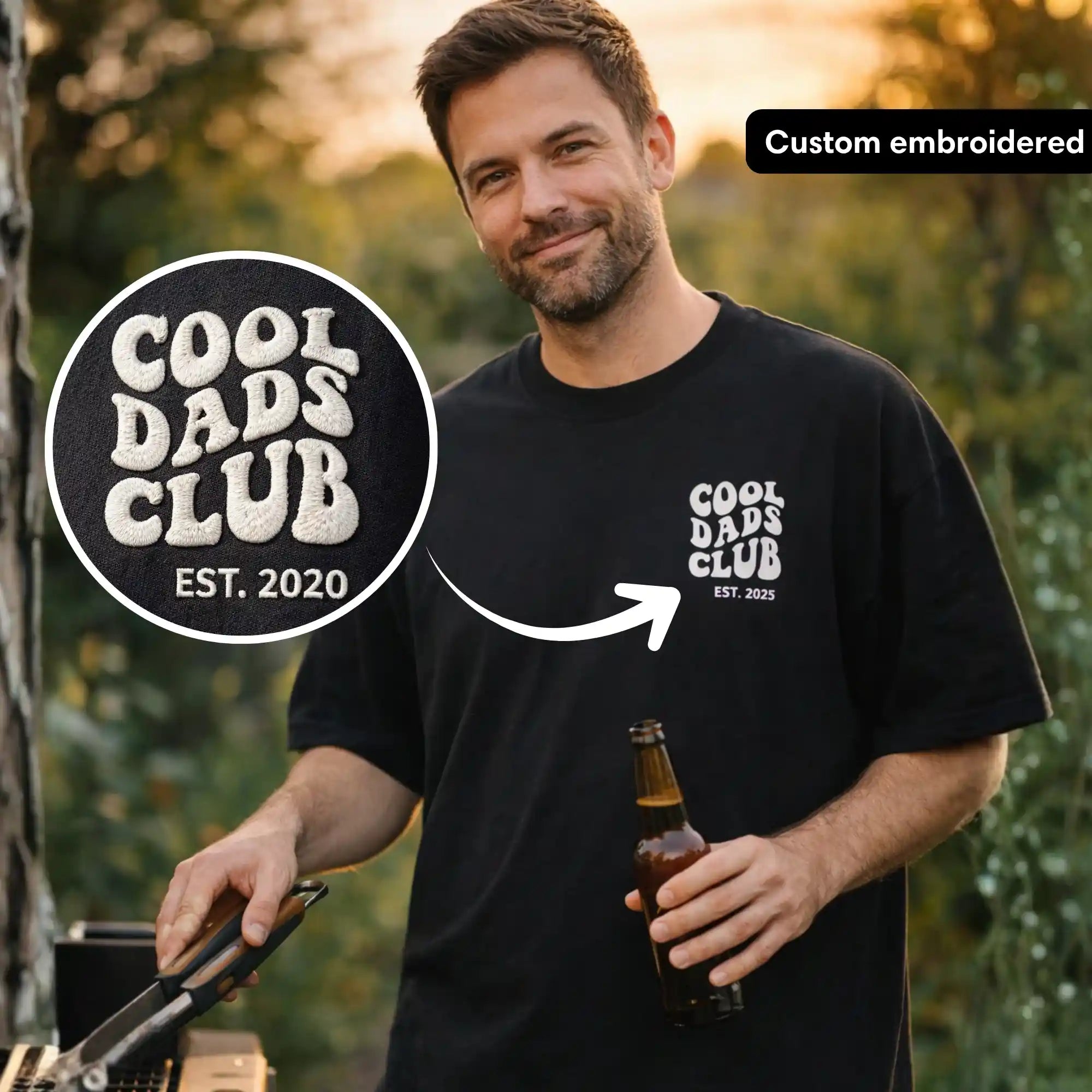 « Club des papas cools » – T-shirt personnalisé en coton épais, brodé