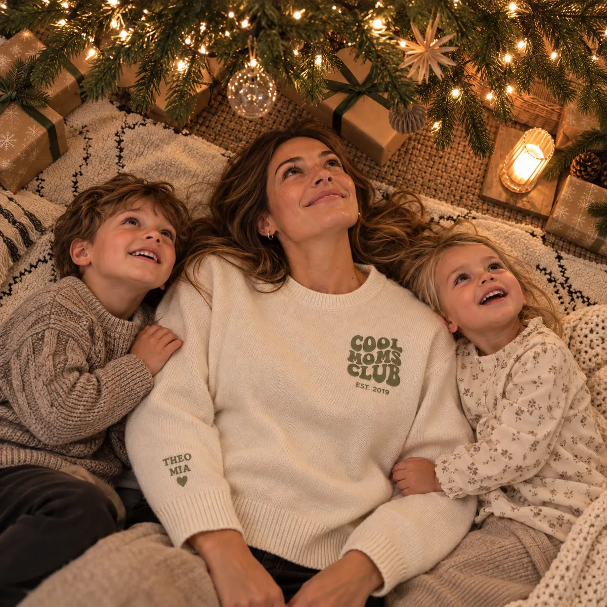 “Cool Moms Club” – Personalized 100% wool knit sweater with children's names and date