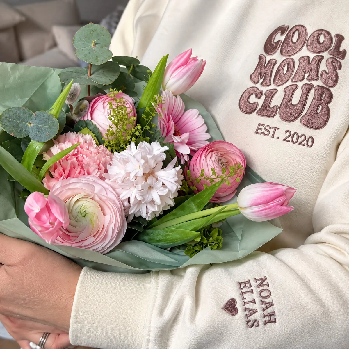 “Cool Moms Club” – Personalized, embroidered sweatshirt with children's names and date
