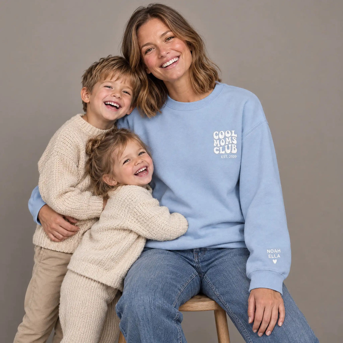 “Cool Moms Club” – Personalized, embroidered sweatshirt with children's names and date