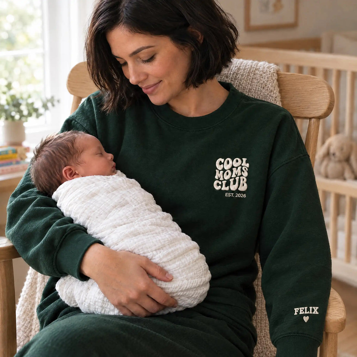 “Cool Moms Club” – Personalized, embroidered sweatshirt with children's names and date