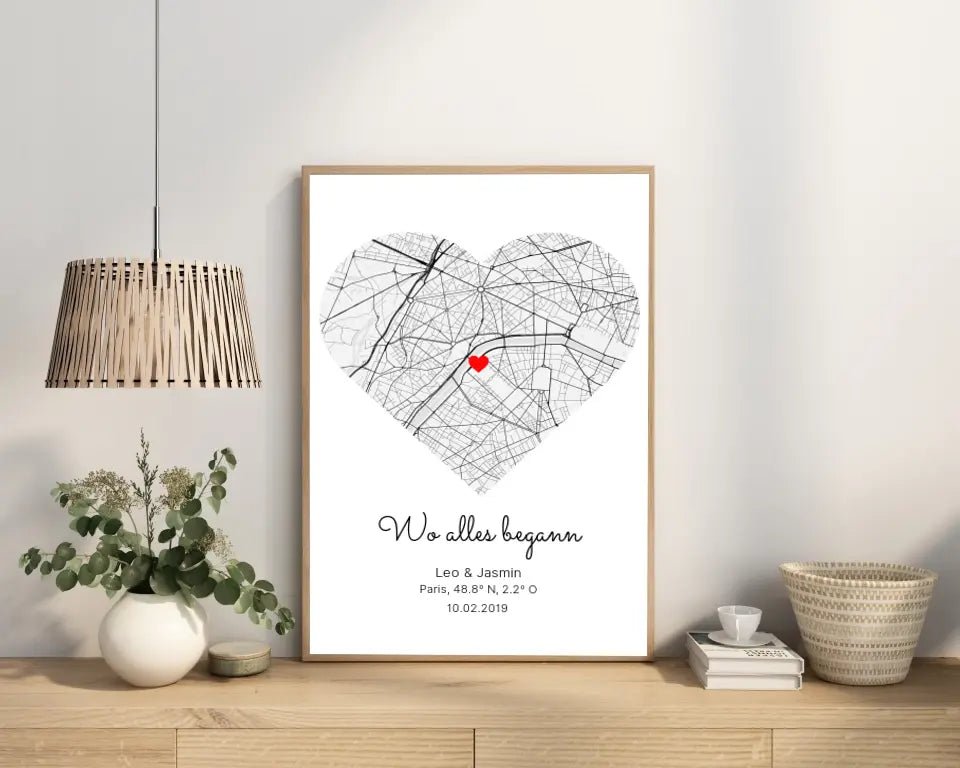 "Wo alles begann" - Personalisiertes Poster - Wellentine.de