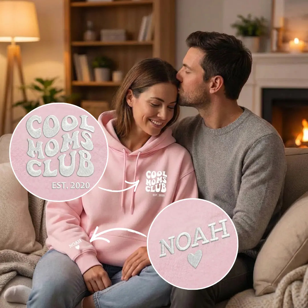 “Cool Moms Club“ - Personalized, embroidered hoodie with children's names and date